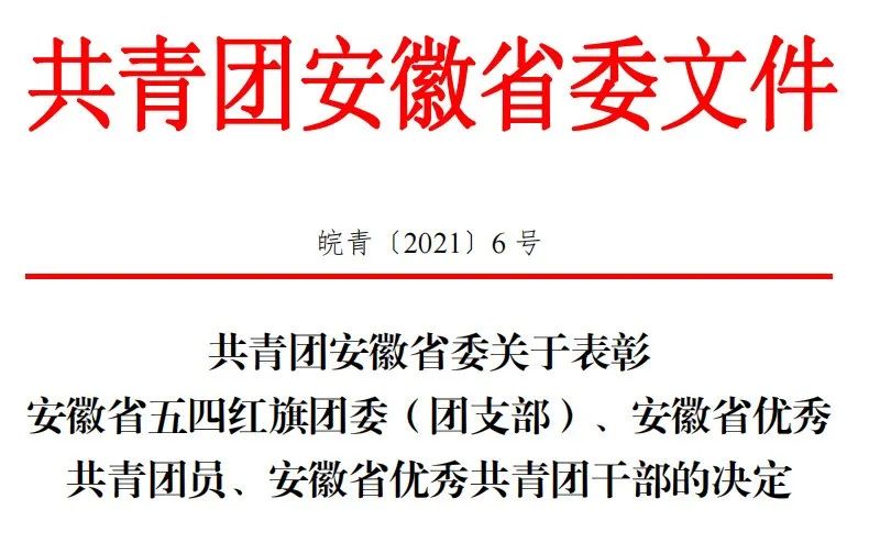 集團團委副書記高濤濤榮獲“安徽省優秀共青團幹部”稱号