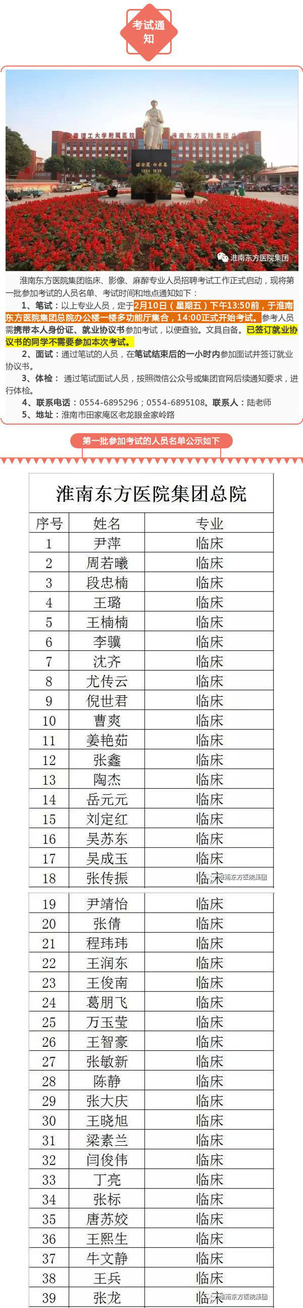 金年会体育臨床、影像、麻醉專業人員招聘考試通知